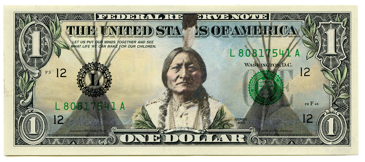 “Art notes,” aka reimagined U.S. currency, are part of Don and Era Hamaji Farnsworth’s new exhibition at the Port Angeles Fine Arts Center. Lakota Sioux leader Sitting Bull and artist George Seurat are among the figures gracing the bills.