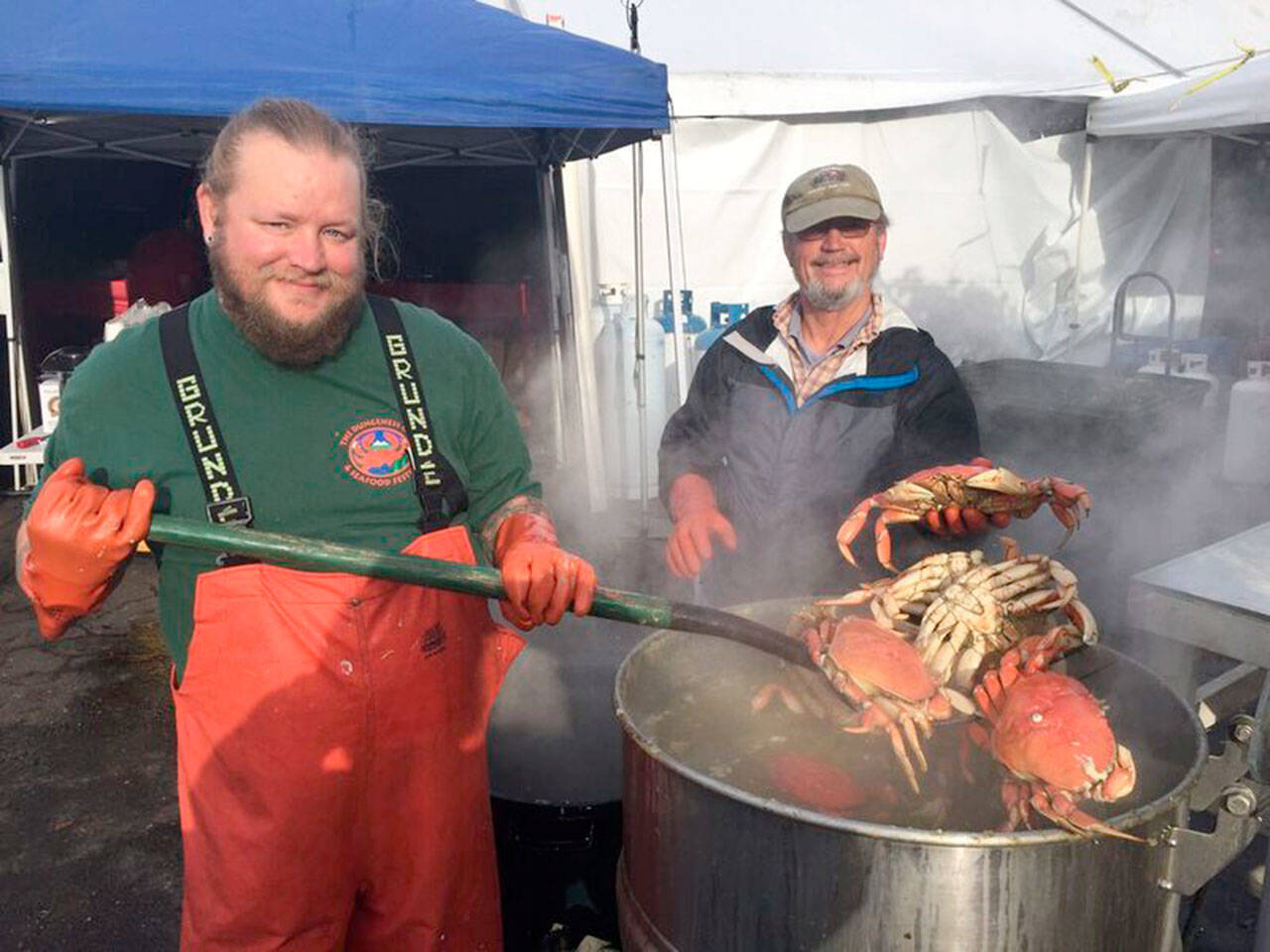 Head chef Chris Wagnon shovels crab at a recent Dungeness Crab Seafood Festival.