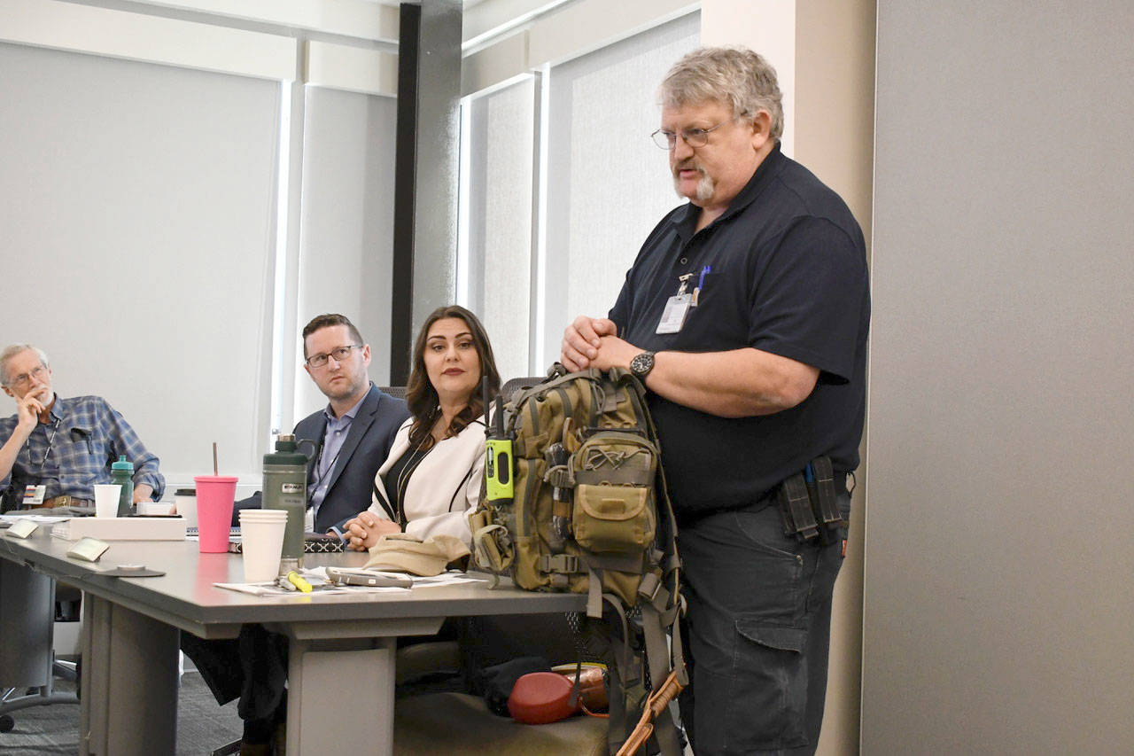 Jefferson Healthcare Emergency Management Coordinator Bill Hunt told commissioners he feels the hospital is prepared to handle a catastrophic emergency event because of regular testing, training and collaboration. (Jeannie McMacken/Peninsula Daily News)