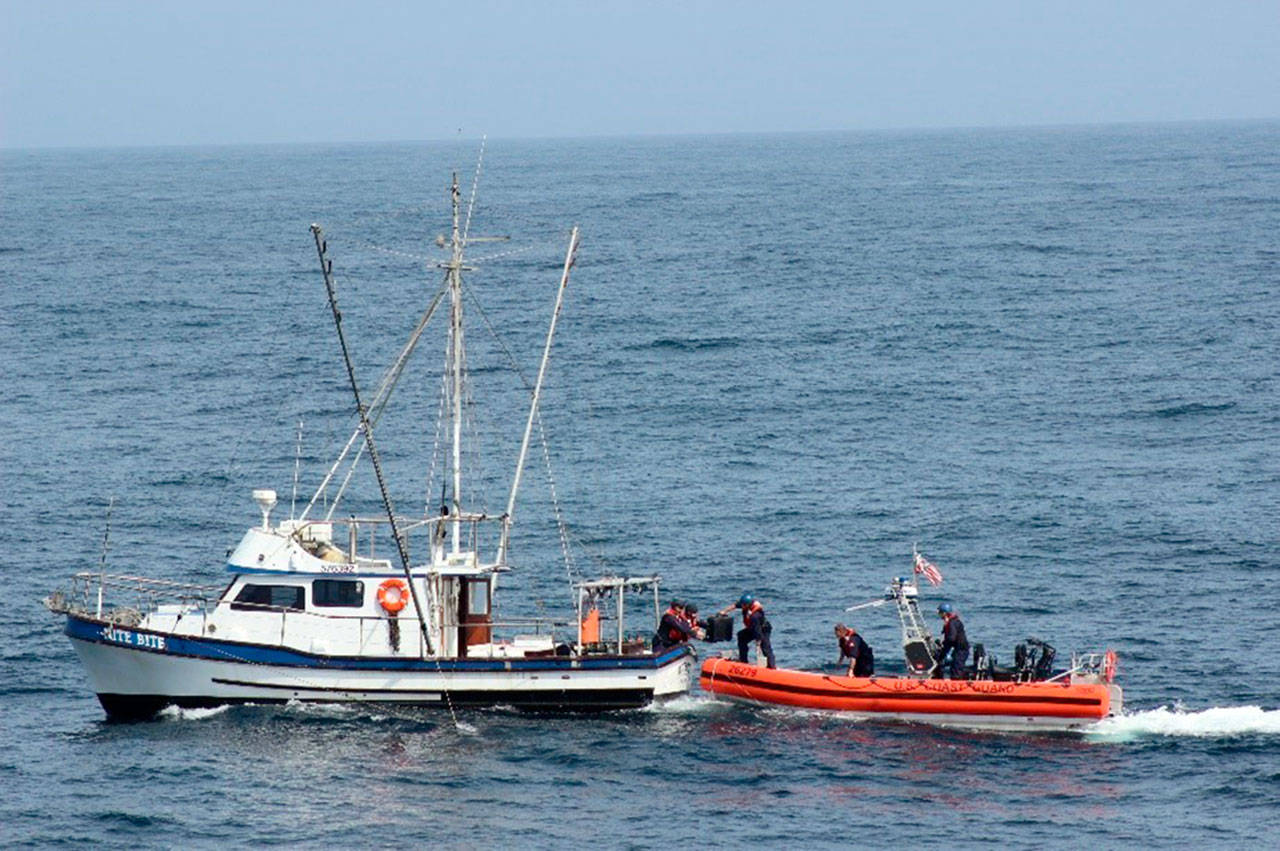 &lt;strong&gt;Ens. Skye-Marie Jensen&lt;/strong&gt;/U.S. Coast Guard                                Coast Guard Cutter Active crew members conduct a law enforcement boarding of a fishing vessel near Heceta Bank off the coast of Oregon on their transit south, Aug. 26.