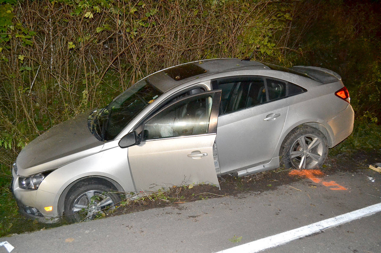 The State Patrol said this Chevrolet Cruze was involved in a Friday night wreck on U.S. Highway 101 south of Forks that killed Esau Penn, 70, of La Push. (Washington State Patrol)