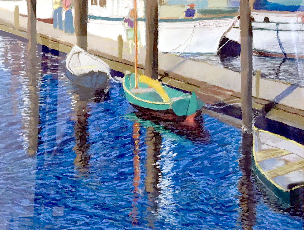 “Boats at the Pier” by Carol Heath Stabile from the Private Collection of Elaine and Rene Levy.