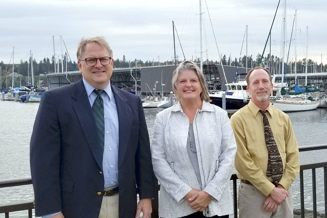 Candidates for the Port of Kingston executive director position are, from left, Greg Englin, Sam Gibboney and Josh Peters. Englin is a current employee of the Port of Port Townsend. Gibboney was its former executive director who resigned this summer. Peters applied for the Port Townsend executive director position in 2016 when Gibboney was hired. (Nick Twietmeyer/Kitsap News Group)