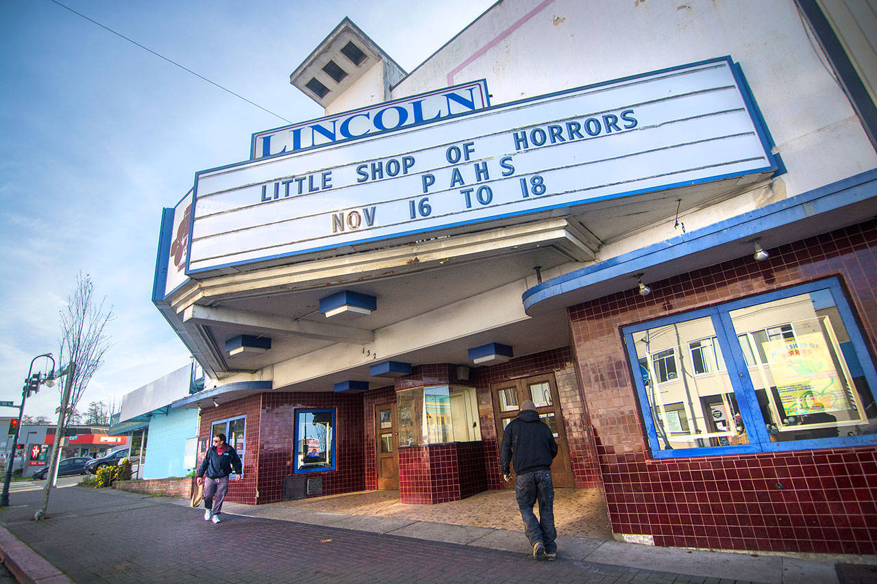The city of Port Angeles is processing temporary permits to allow two holiday season shows to be performed at the Lincoln Theater in downtown Port Angeles. The downtown landmark has been closed since March 2014. (Jesse Major/Peninsula Daily News)