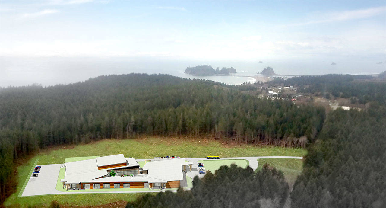 An architectural rendering shows how the Quileute Tribal School would look at its new site above the tsunami zone.