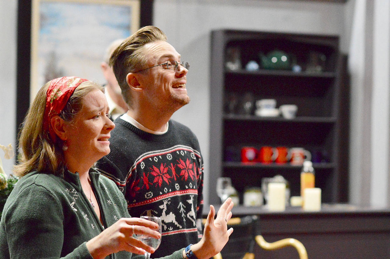 Serge (Michael Jay Sickles) and Elise (Jessica McKenzie) meet on Christmas Eve in “This Christmas,” opening tonight in Port Angeles. (Diane Urbani de la Paz/for Peninsula Daily News)
