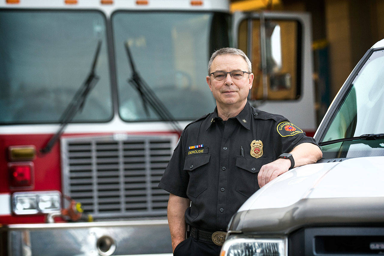 Mike DeRousie, assistant chief for Clallam Fire District No. 2, plans to retire at the end of the month. (Jesse Major/Peninsula Daily News)