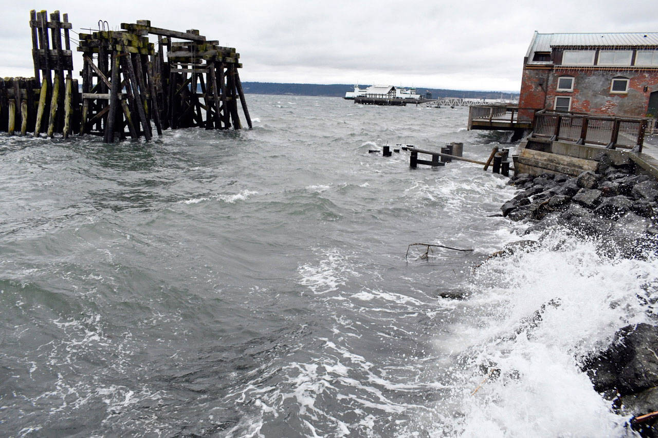 High seas canceled the first two Port Townsend to Coupeville ferry runs Tuesday morning because of high winds and seas of 4-6 feet. (Jeannie McMacken/Peninsula Daily News)