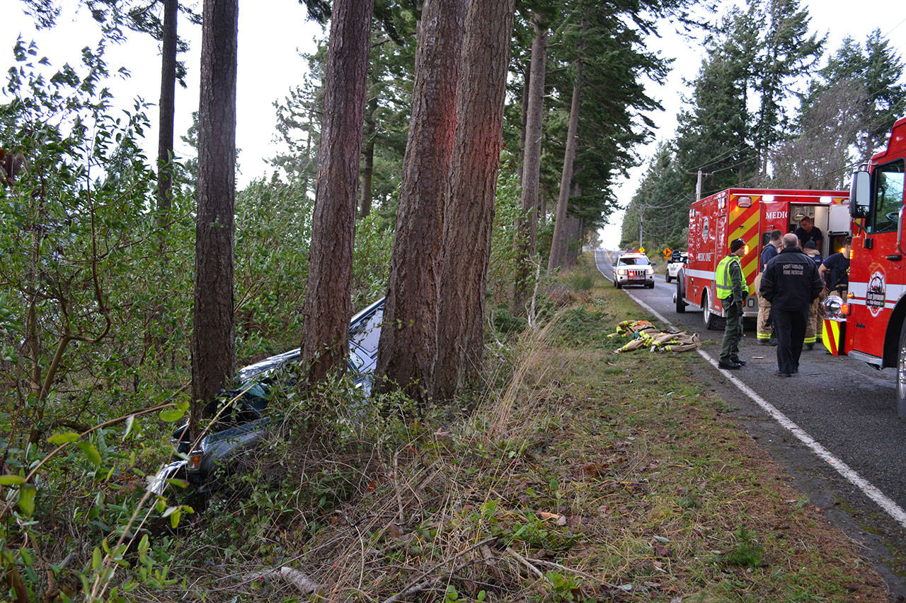 A 66-year-old Port Townsend man died after a single-vehicle wreck Monday on South Discovery Road near Olympic Boulevard in Port Townsend. (East Jefferson Fire-Rescue)