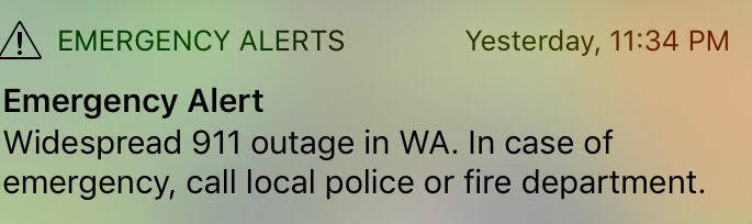 Many Washington residents received an emergency text message like this late Thursday night. As of Friday morning, the service has been restored according to Olympic Peninsula officials. (Drew Swanson)