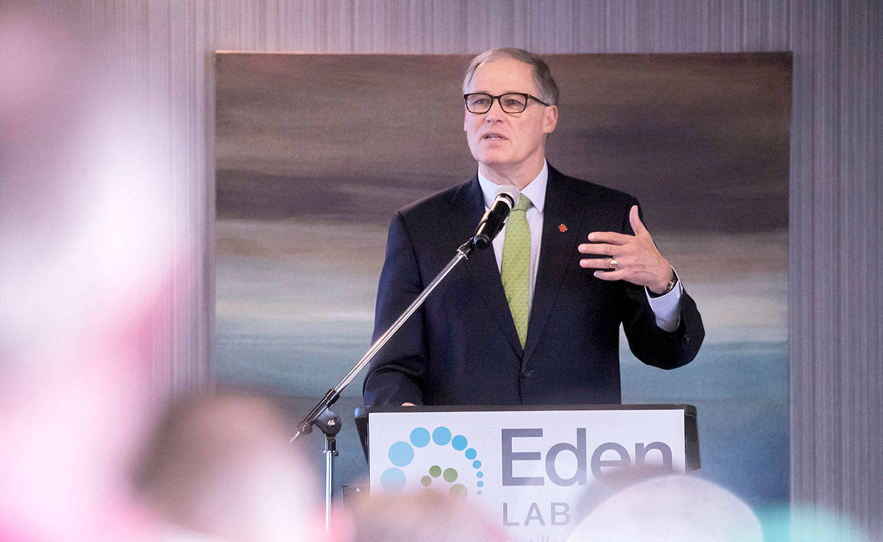 &lt;strong&gt;Erika Schultz&lt;/strong&gt;/The Seattle Times via The Associated Press                                Gov. Jay Inslee speaks at the annual Washington Cannabis Summit, Friday in SeaTac.