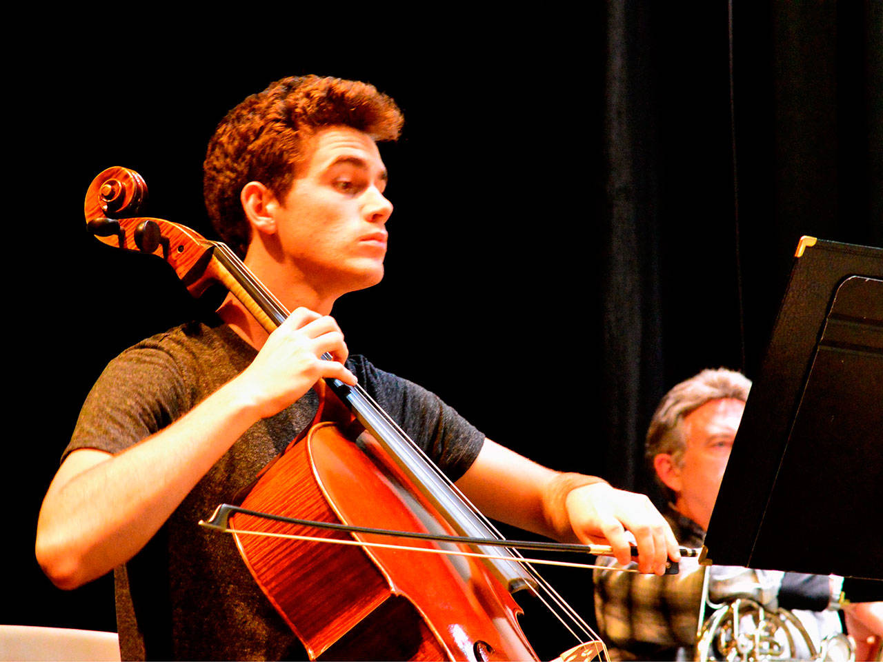 Karson Nicpon, Port Angeles High School student and cellist, competes in the 33rd annual Nico Snel Young Artist Competition this Saturday. (Diane Urbani de la Paz/for Peninsula Daily News)