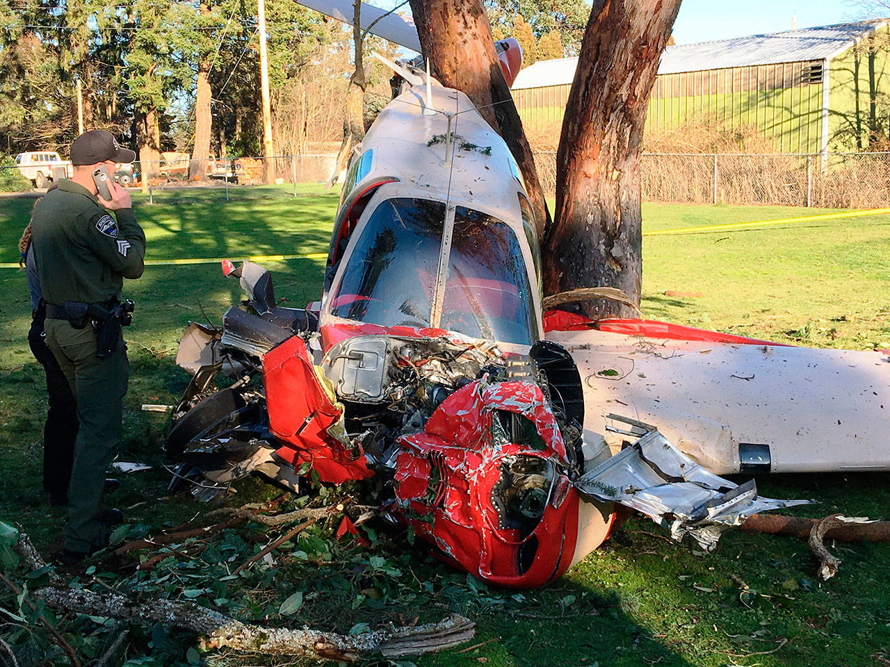 The pilot of this plane suffered minor injuries Sunday in a crash near Port Hadlock. (East Jefferson Fire-Rescue)