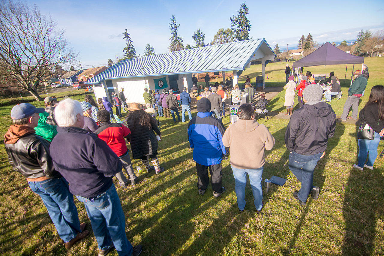 About 75 people attended a Martin Luther King Jr. community celebration at Lions Park in Port Angeles on Monday. (Jesse Major/Peninsula Daily News)