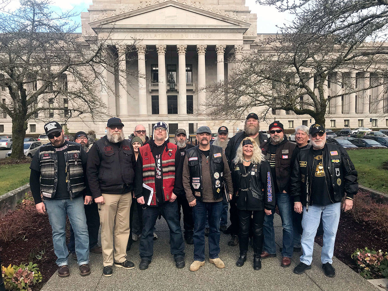 Motorcycle enthusiasts from across Washington state attended the House Civil Rights & Judiciary Committee hearing on House Bill 1152, which would prohibit law enforcement officers and agencies from motorcycle profiling. (Sean Harding/WNPA Olympia News Bureau)