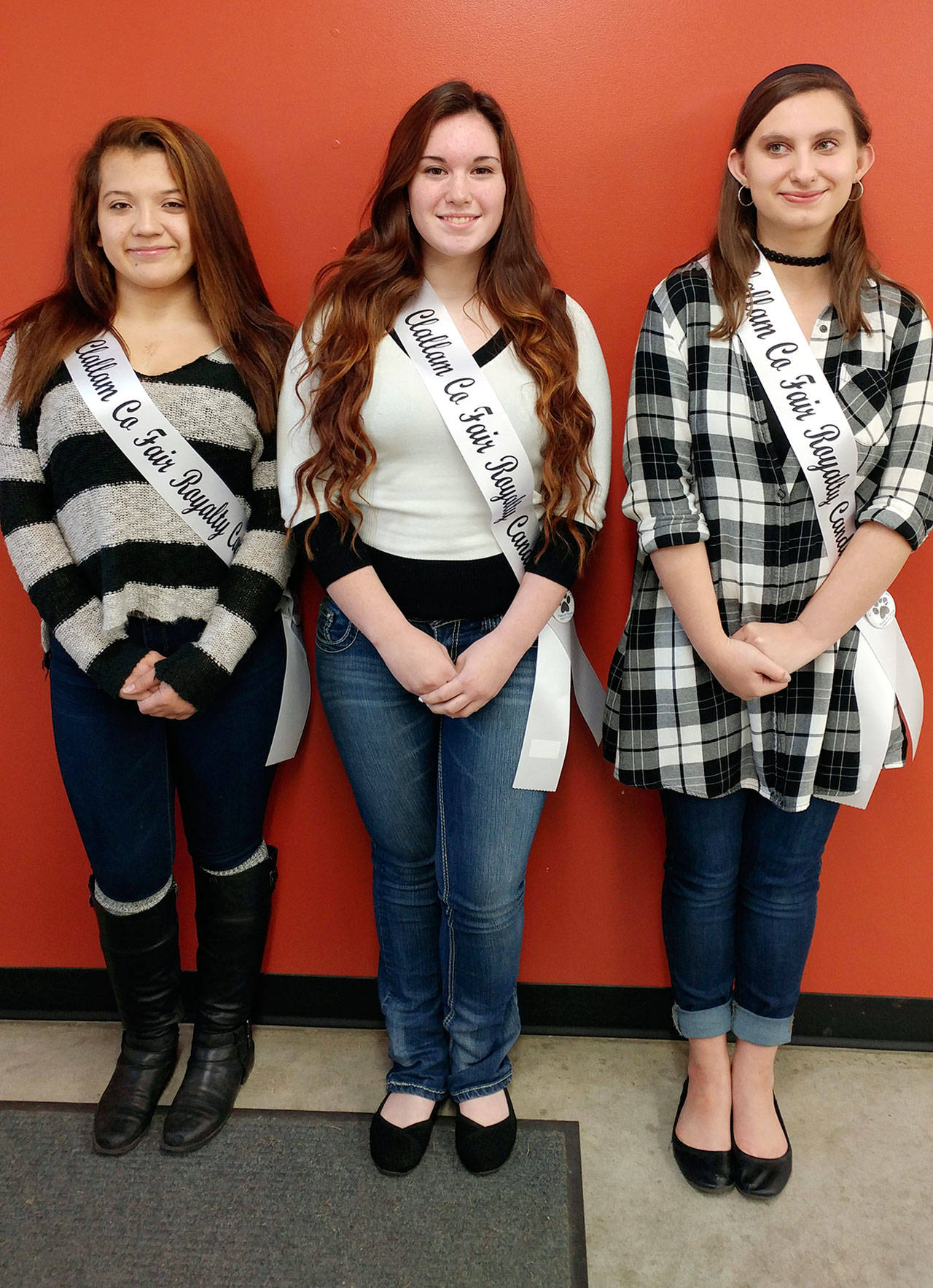 The Clallam County Fair royalty candidates are, from left, Sammi Bates of Port Angeles, Saydee Peters of Forks and Rebekah Parker of Sequim.
