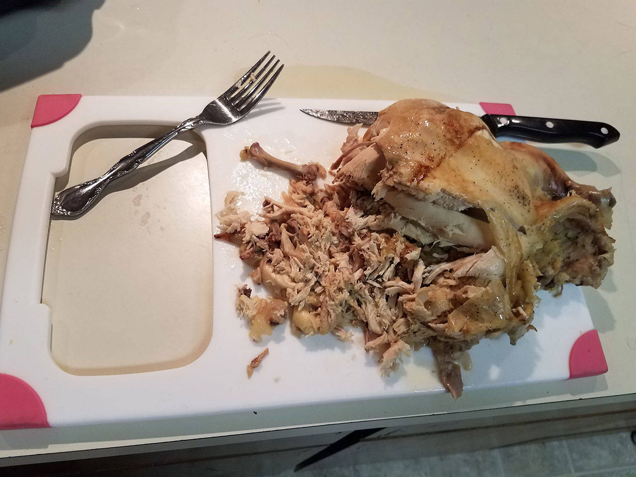 The meat fell right off the bone of the busy woman’s roast chicken. (Emily Hanson/Peninsula Daily News)