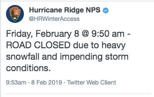 Olympic National Park has closed Hurricane Ridge Road for snowy conditions. (Twitter)