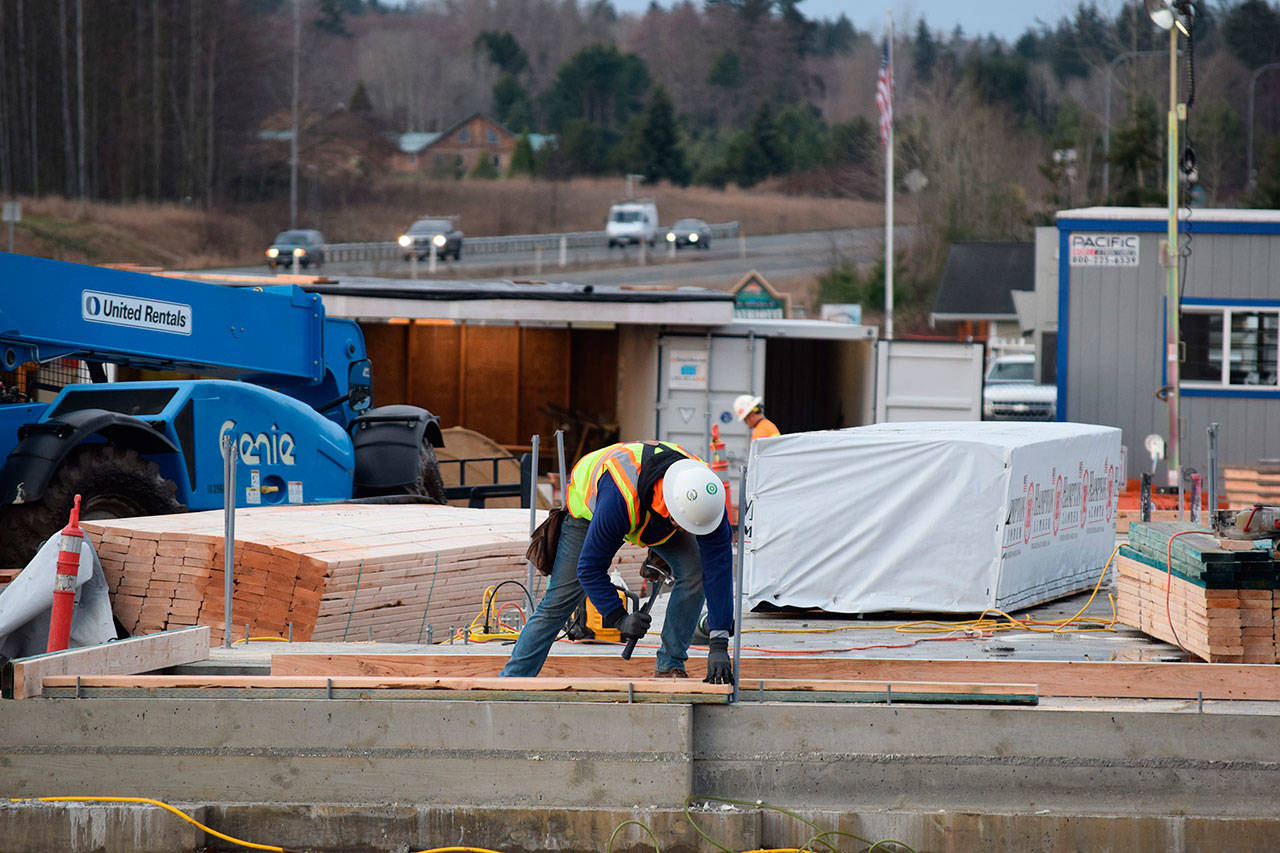 An Arco gas station and ampm store are slated to be complete by May or June this year near Greywolf Elementary School. (Erin Hawkins/Olympic Peninsula News Group)