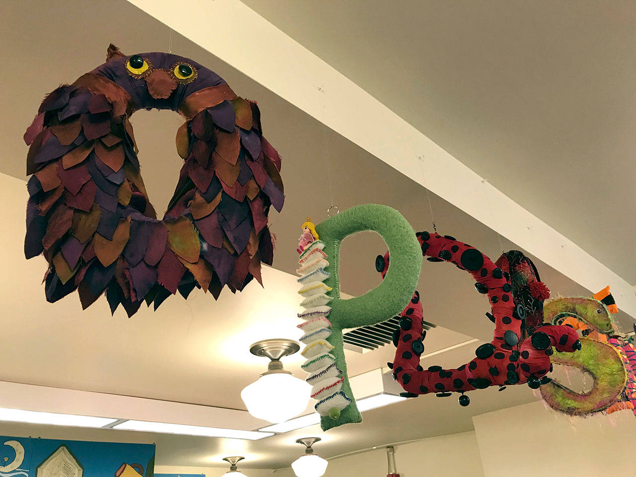 The “A to Z” art show is now a permanent fixture of the children’s room at the Port Townsend Library. A free opening reception celebrates its arrival tonight. (Port Townsend Library)