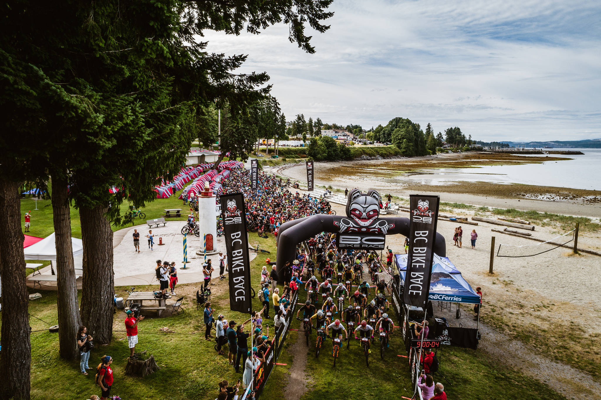 At the starting line of the BC Bike Race near the Powell River, where 600-plus riders look for a fast start. Race organizers staggered the start with six waves. Photo courtesy of Powell Jones