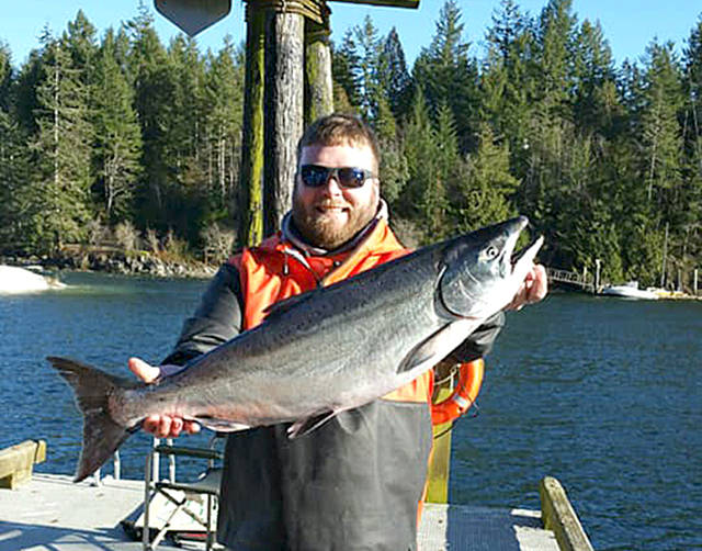 Geoduck Restaurant & Lounge Seabeck angler Ash Claussen weighed in this 18.1 pound hatchery chinook to claim the $1,500 first prize in the 37th annual Murray (Geoduck) Salmon Derby last weekend on Hood Canal.