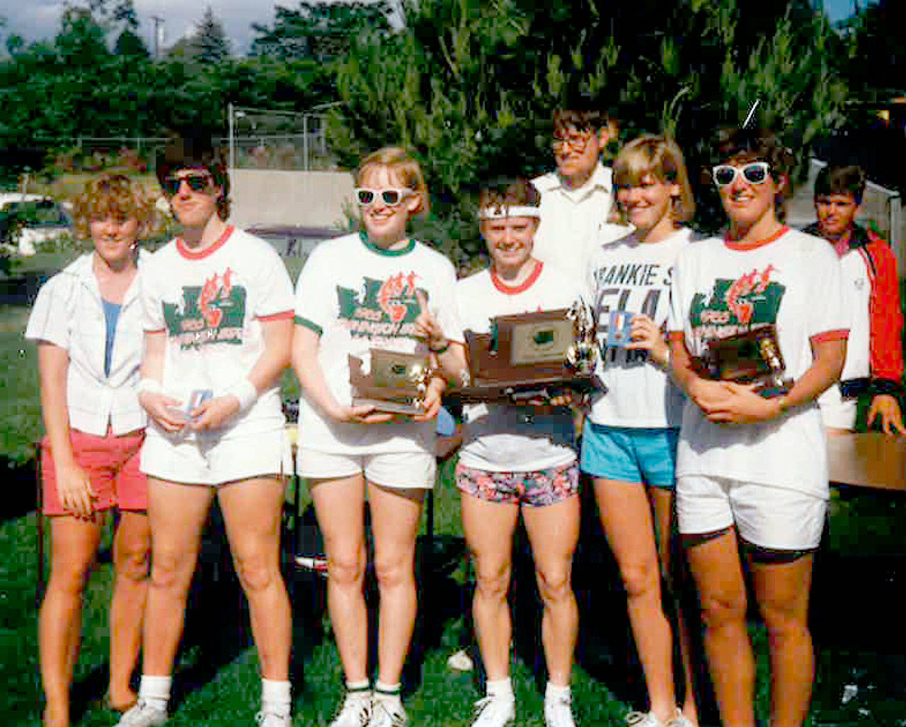 The 1985 Port Angeles girls tennis state championship team, the only team state champions in school history, will be inducted into the Port Angeles High School Hall of Fame on April 20. Team members are, from left, Suzie Hill (alternate), Nicole Ostrowski, Mary Dill, Leigh Morgan, Penni Dill and Carolyn Crist.