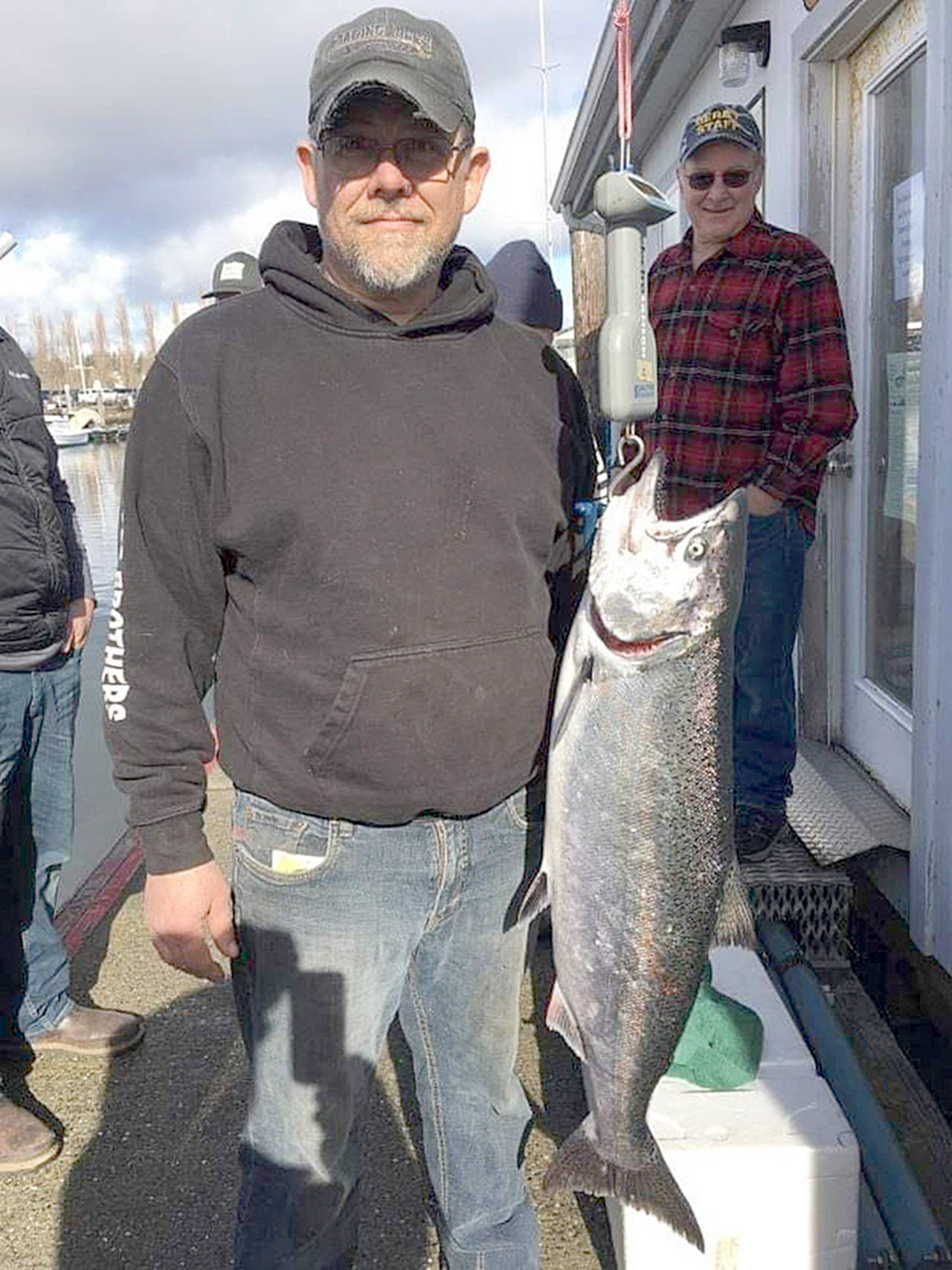 Olympic Peninsula Salmon Derby Clinton angler Mark Thompson weighed in this 19.35-pound blackmouth chinook on Friday, the opening day of the Olympic Peninsula Salmon Derby. Thompsons fish is still atop the leaderboard entering todays final day of fishing.