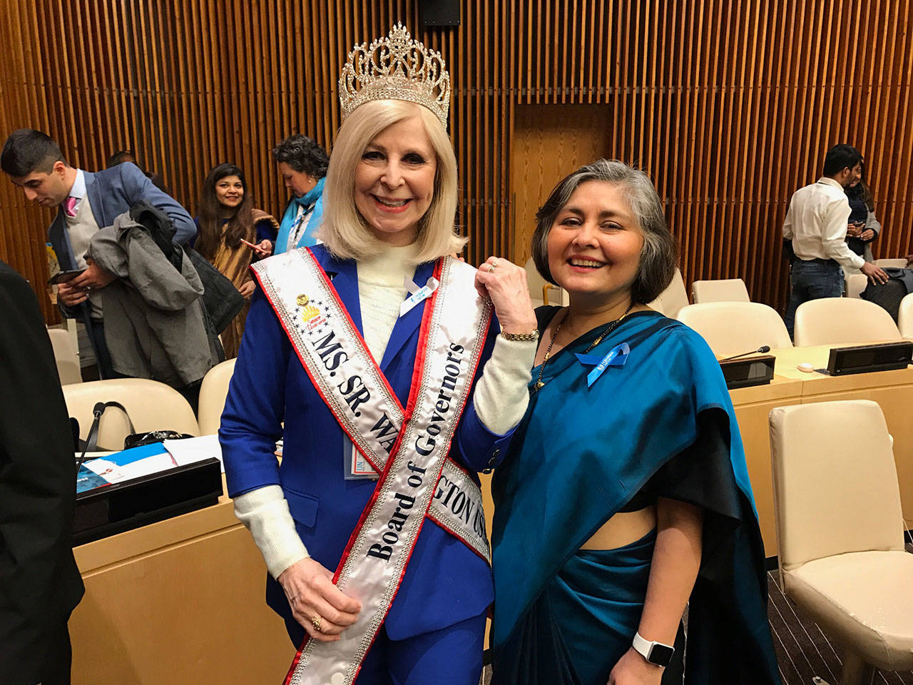 Port Angeles City Council Member Cherie Kidd, left, represented the Pacific Northwest at the United Nations on Friday for International Women’s Day. (Cherie Kidd)