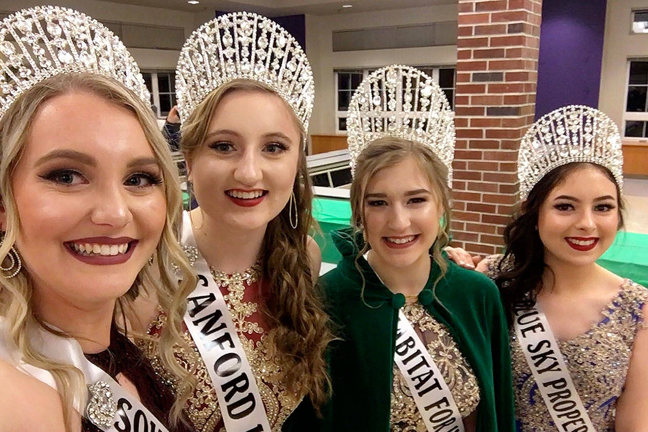 Princess Shelby Wells snaps the first of likely hundreds of selfies of the new Sequim Irrigation Festival royalty, including, from left, herself, Princess Brianna Cowan, Queen Emily Silva and Princess Kjirstin Foresman. (Shelby Wells)