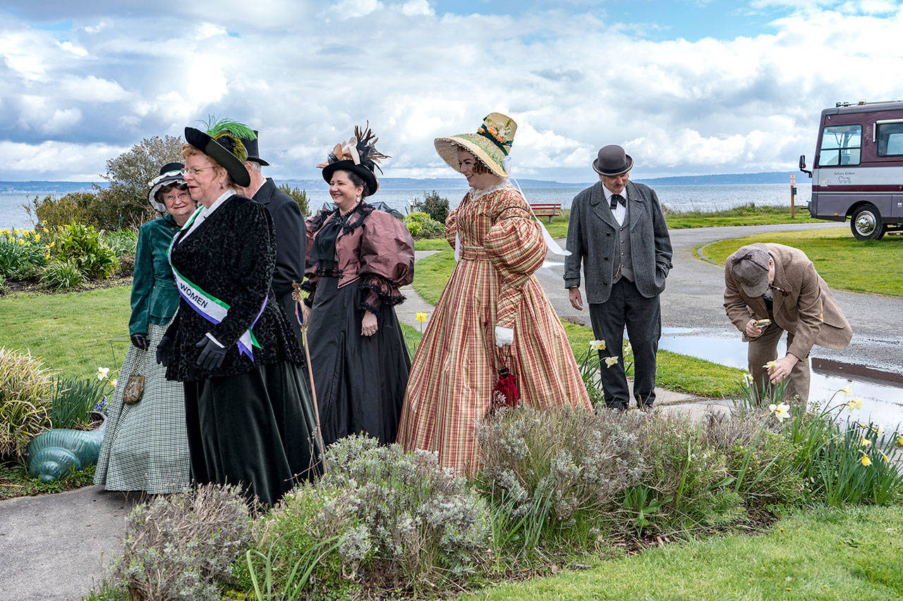 Participants in a past year’s Port Townsend Victorian Festival gather for High Tea at the Commander’s Beach House. (Steve Mullensky/for Peninsula Daily News)