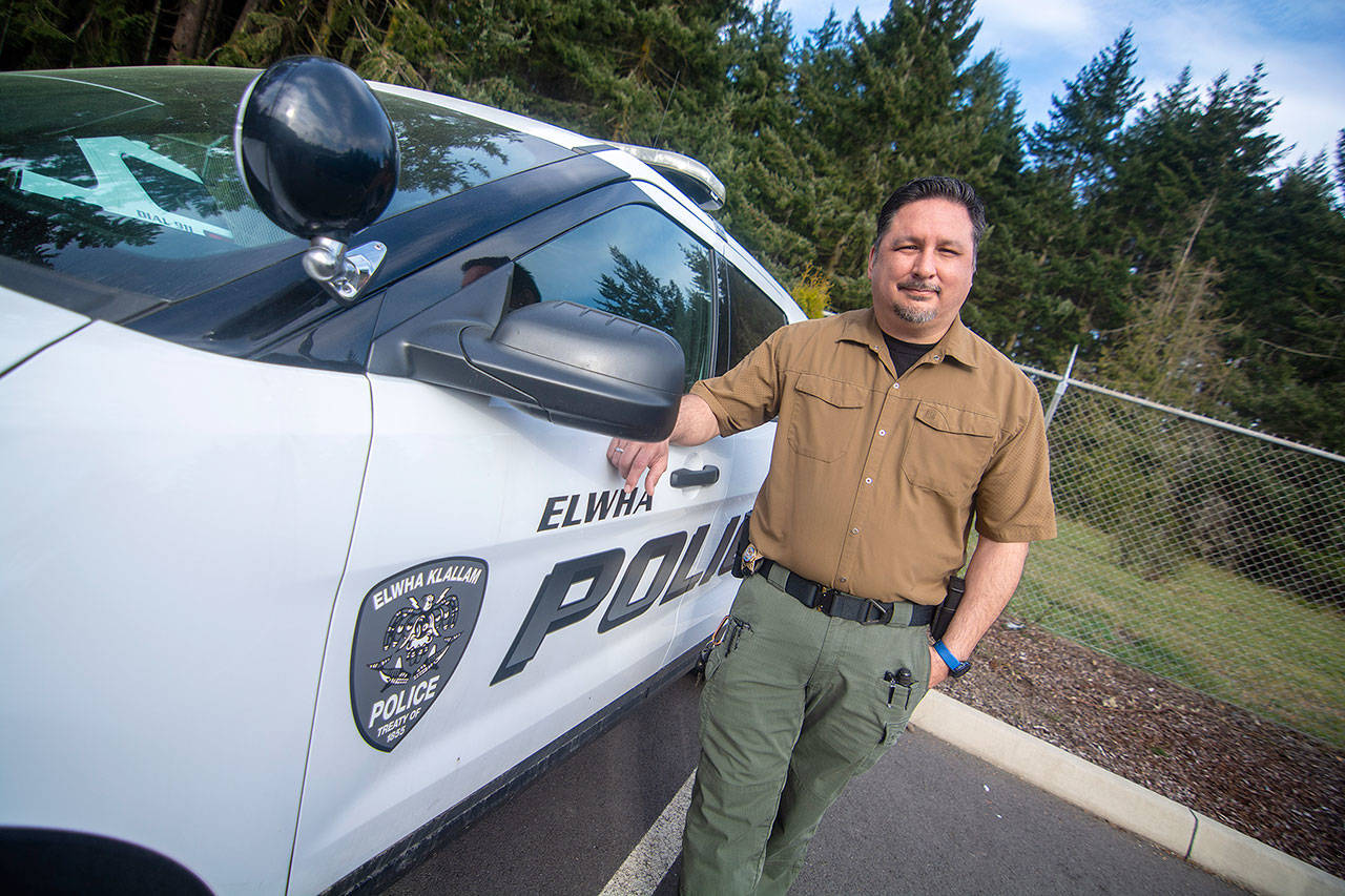 Sam White was selected as the Lower Elwha Klallam Tribe’s new police chief. White, a member of the tribe, started work March 18. (Jesse Major/Peninsula Daily News)