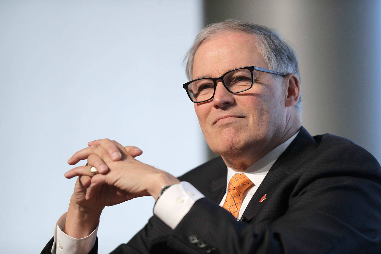 Gov. Jay Inslee is shown earlier this month. (Ted S. Warren/The Associated Press)