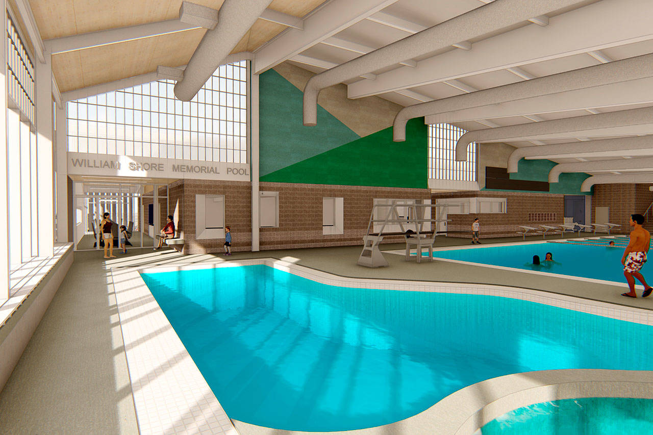 An artist rendering shows the main interior of the new William Shore Memorial Pool. (ARC Architects)