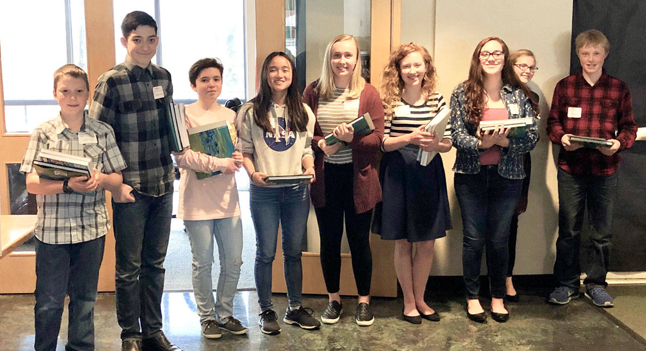 Hands on History students at this year’s presentation are, from left, Ethan Jolly, Aiden Gale, Talia Anderson, Abby Sanders, Maizie Tucker, Eva Jolly, Hannah Anderson, Celbie Karjalainen and Peter Zelenka.
