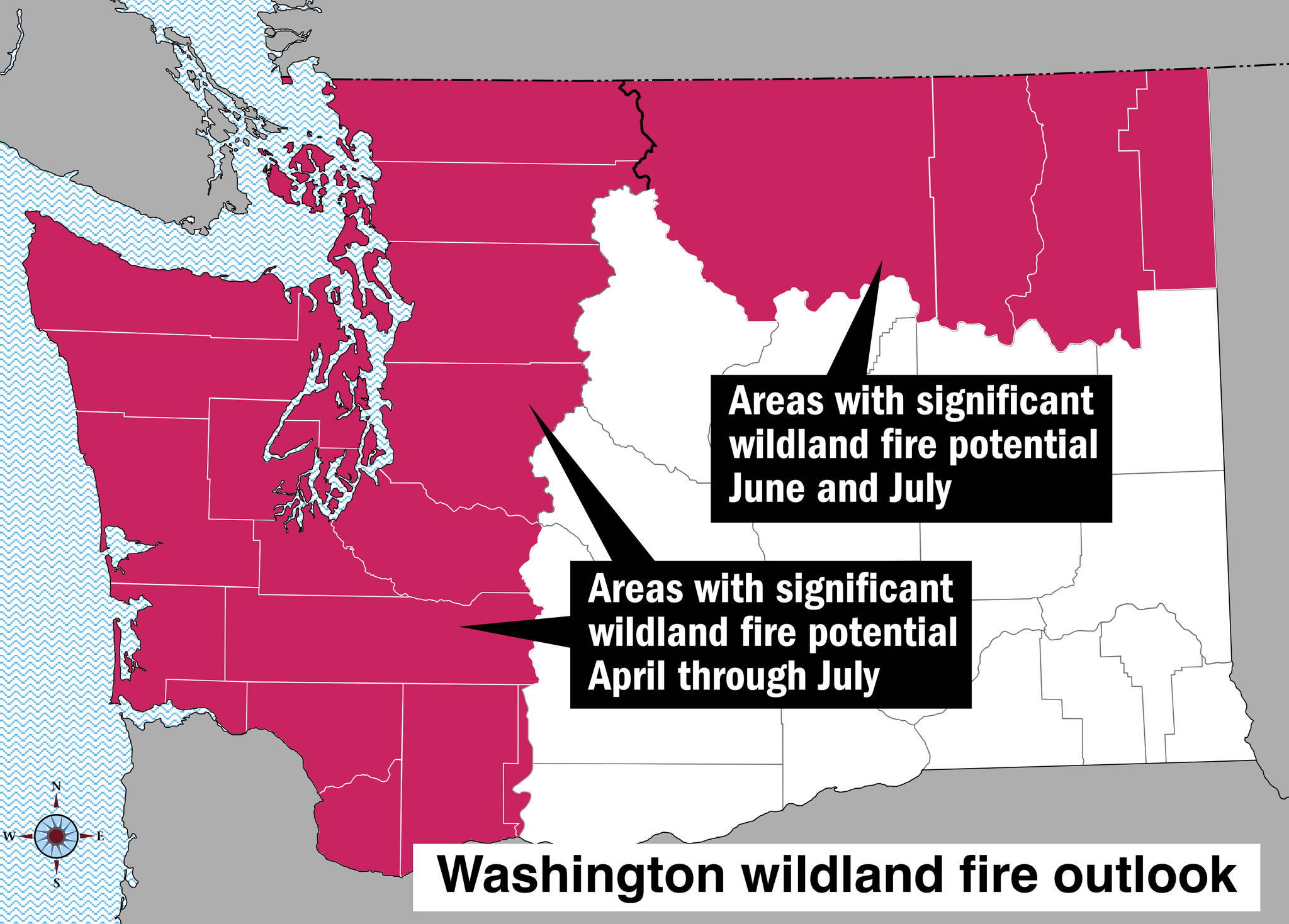 The National Interagency Fire Center predicted “above normal significant large fire potential” in the area in a report issued April 1, before the North Olympic Peninsula had more rain. (Keith Thorpe/Peninsula Daily News)