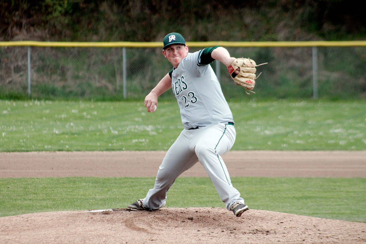 Mark Krulish/Kitsap News Group Brody Merritt got the start on the mound for Port Angeles and allowed three hits in four shutout innings to get the win in the Riders’ 2-1 victory against North Kitsap.