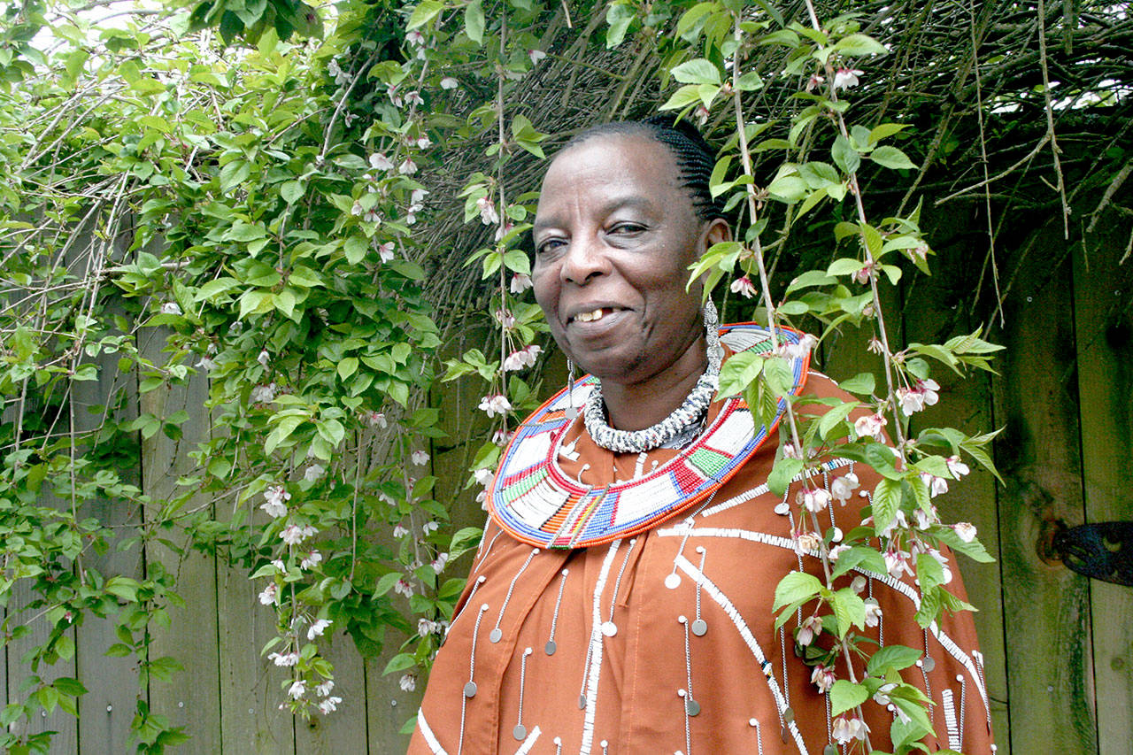 Nakaji Lukumai is the founder and director of Emburis Primary School in Tanzania. She has been speaking in Chimacum School District classrooms about her life in Africa and will be attending the WE Feed Kids 5K in Chimacum on Saturday. Proceeds from the race benefit both Chimacum schools and Lukumais school in Tanzania. (Brian McLean/Peninsula Daily News)