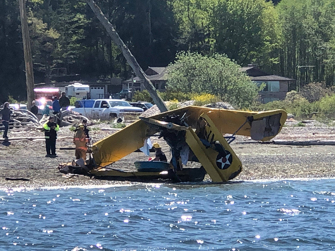 Two people were injured when this plane crashed on a Discovery Bay beach on Sunday. (Jefferson County Sheriff’s Office)