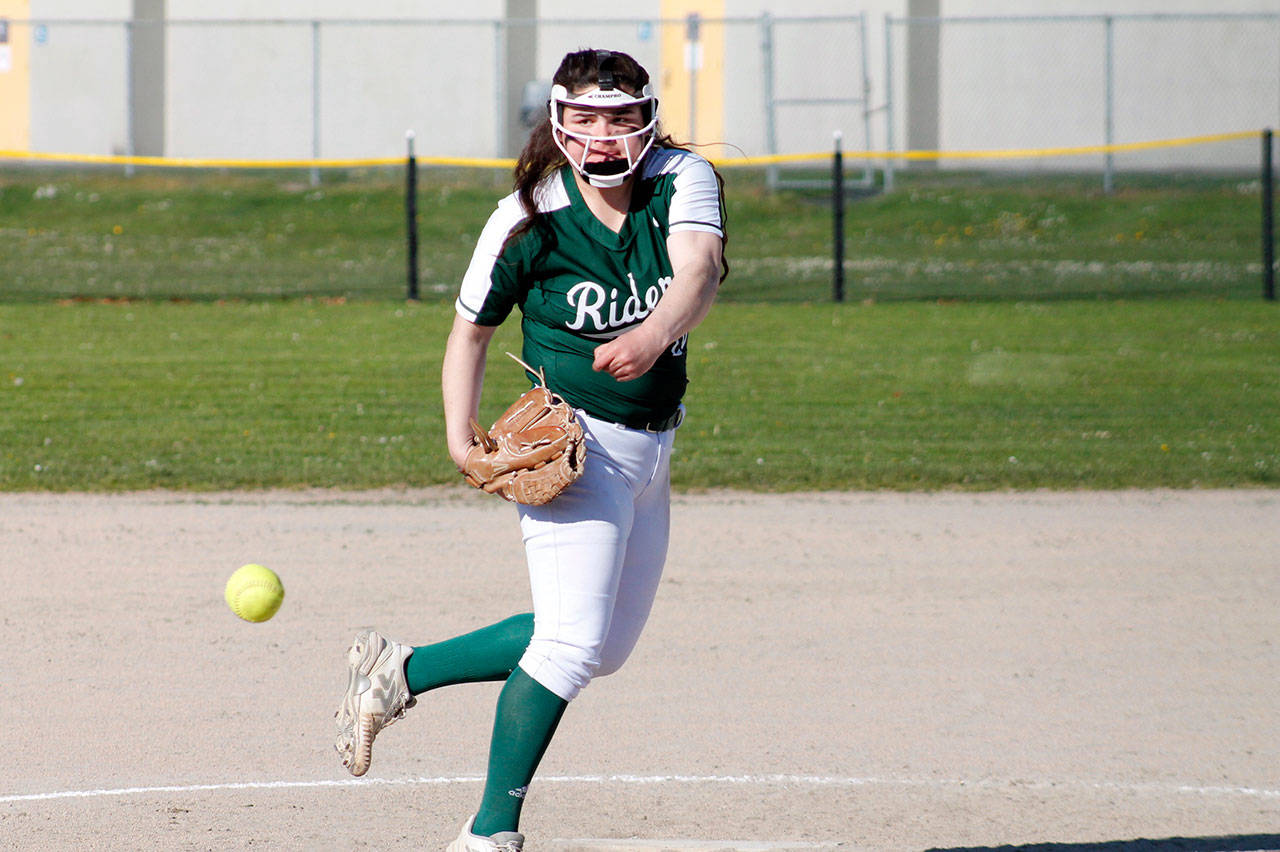 Port Angeles Kiana Watson-Charles pitches against North Kitsap. Mark Krulish/Kitsap News Group