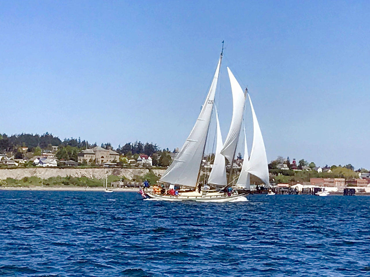 The Martha sails during opening day of boating season in 2018. It is expected to return along with 40 other large boats and a handful of smaller boats in Port Townsend Bay on Saturday. (Christina Pivarnik)