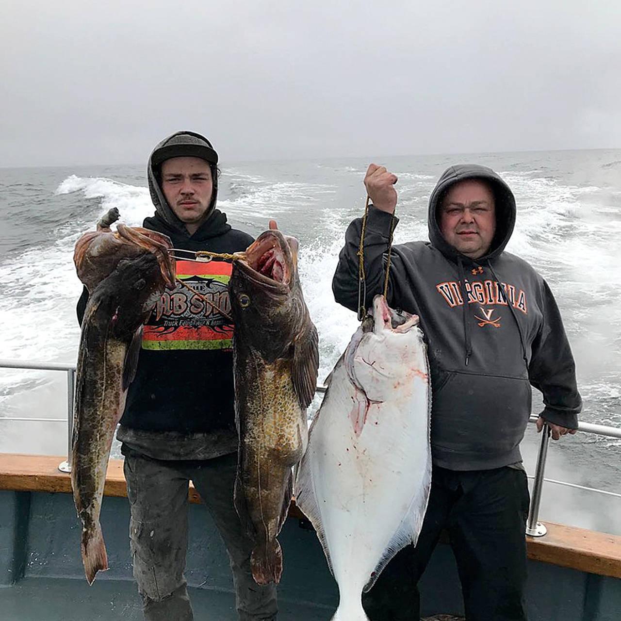 Windsong Charters Pacific Ocean anglers found success on Thursday’s halibut opener with these Windsong Charters customers showing off some of the day’s catch, including two good-sized lingcod.