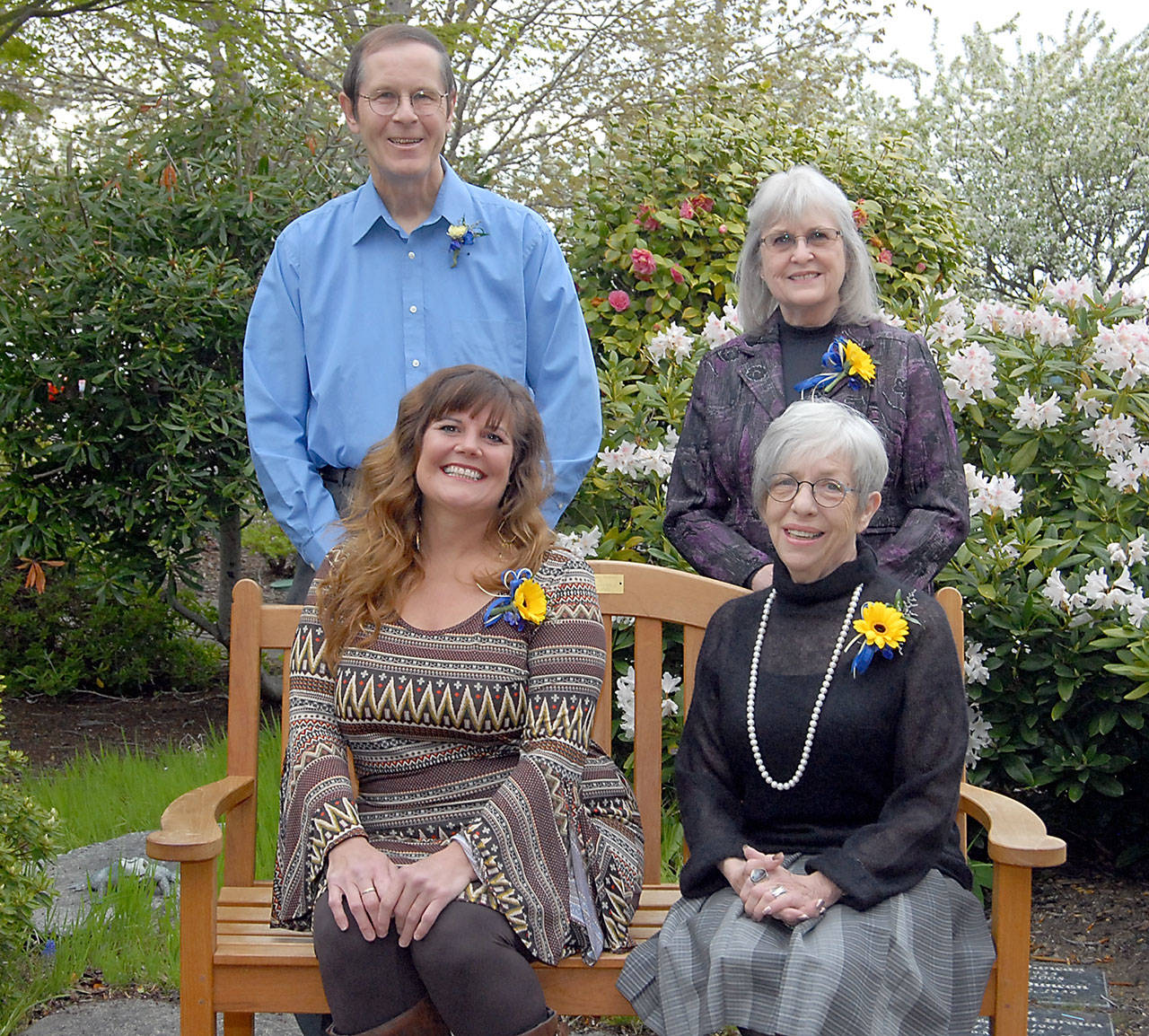 The winners of the 2019 Clallam County Community Service Awards gather at Holy Trinity Lutheran Church in Port Angeles. The winners are, front row from left, Leslie Kidwell Robertson and Edna Petersen, and back row from left, Tim Crowley and Judy Hendrickson. (Keith Thorpe/Peninsula Daily News)