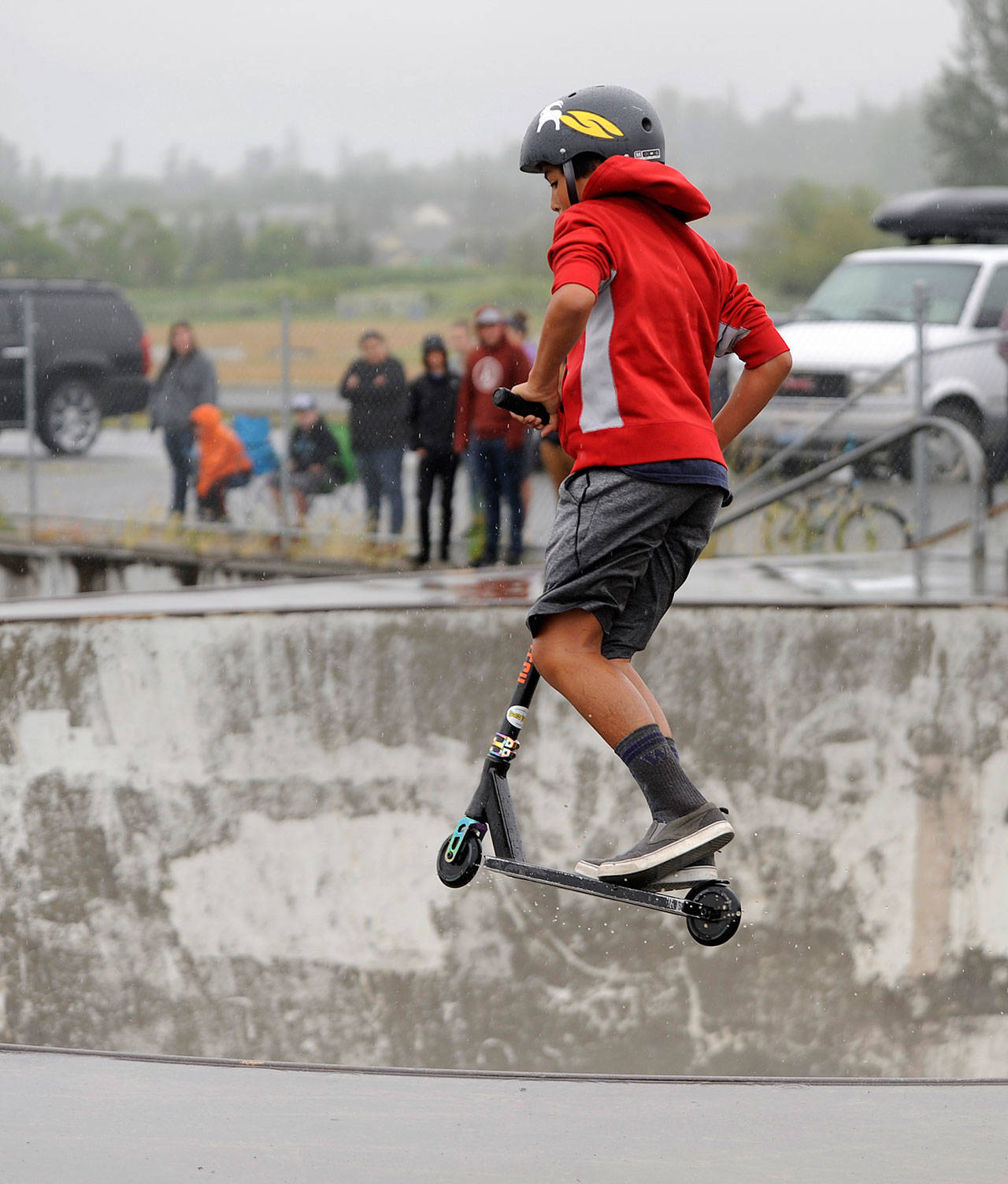 Scooter riders like Anthony McCrorie, seen here in June 2018, can compete in the first Sequim Irri-Skation Festival as a fundraiser to help rebuild the Sequim Skate Park. (Michael Dashiell/Olympic Peninsula News Group)