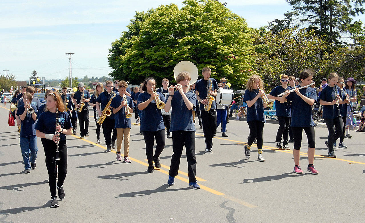 The Blue Heron Middle School marching band from Port Townsend performs on Saturday in the Irrigation Festival Grand Parade. (Keith Thorpe/Peninsula Daily News)