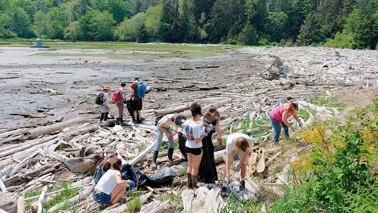 Students from Chimacum, Port Townsend and North Kingston High Schools cleaned plastic debris from the shores of Tarboo-Dabob Bay on May 11.