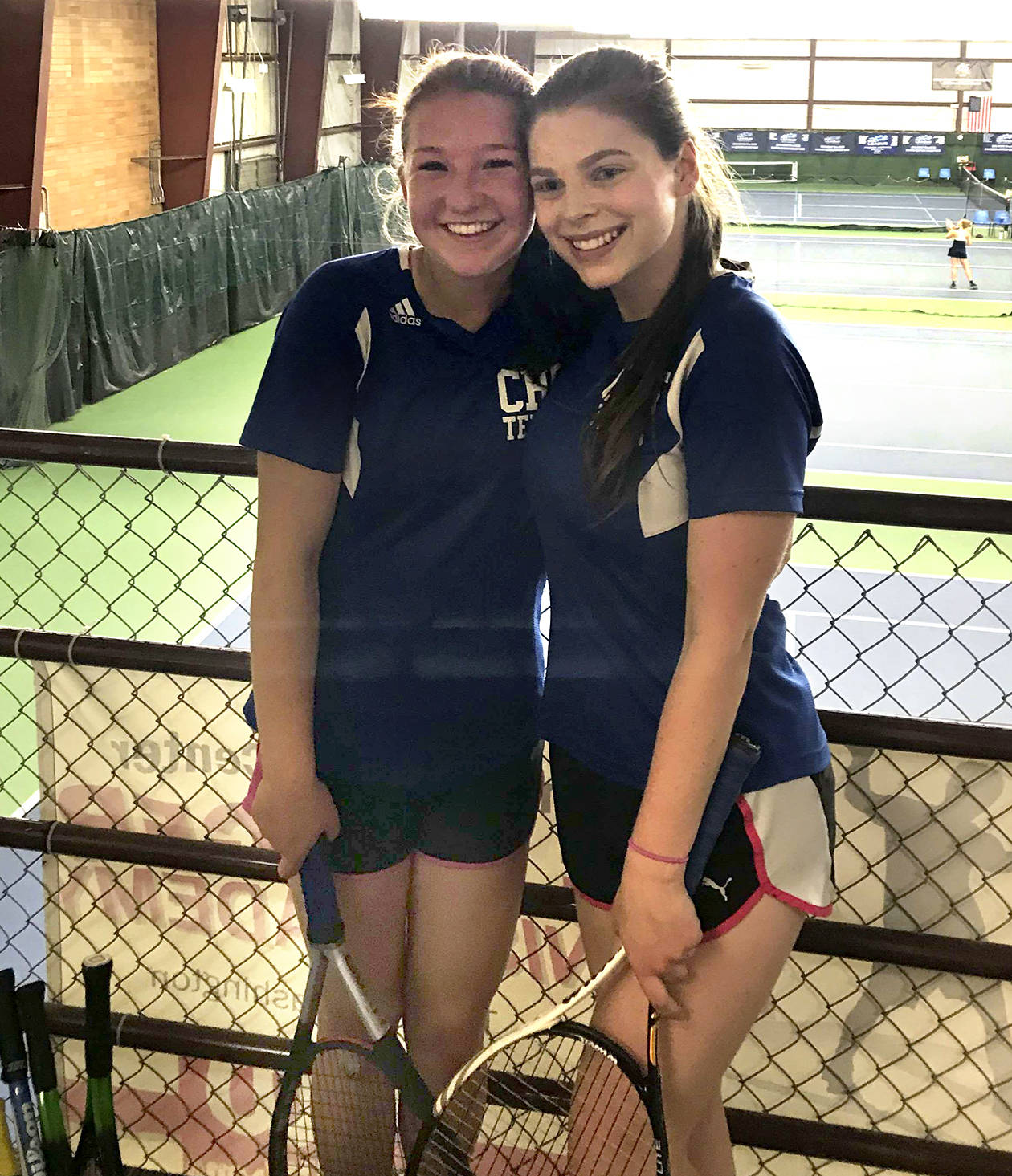 Chimacum girls tennis players Renee Woods, left, and Grace Yaley won the West Central District III 1A doubles championship and will compete at the Class 1A State Girls Tennis Tournament in Yakima next weekend.