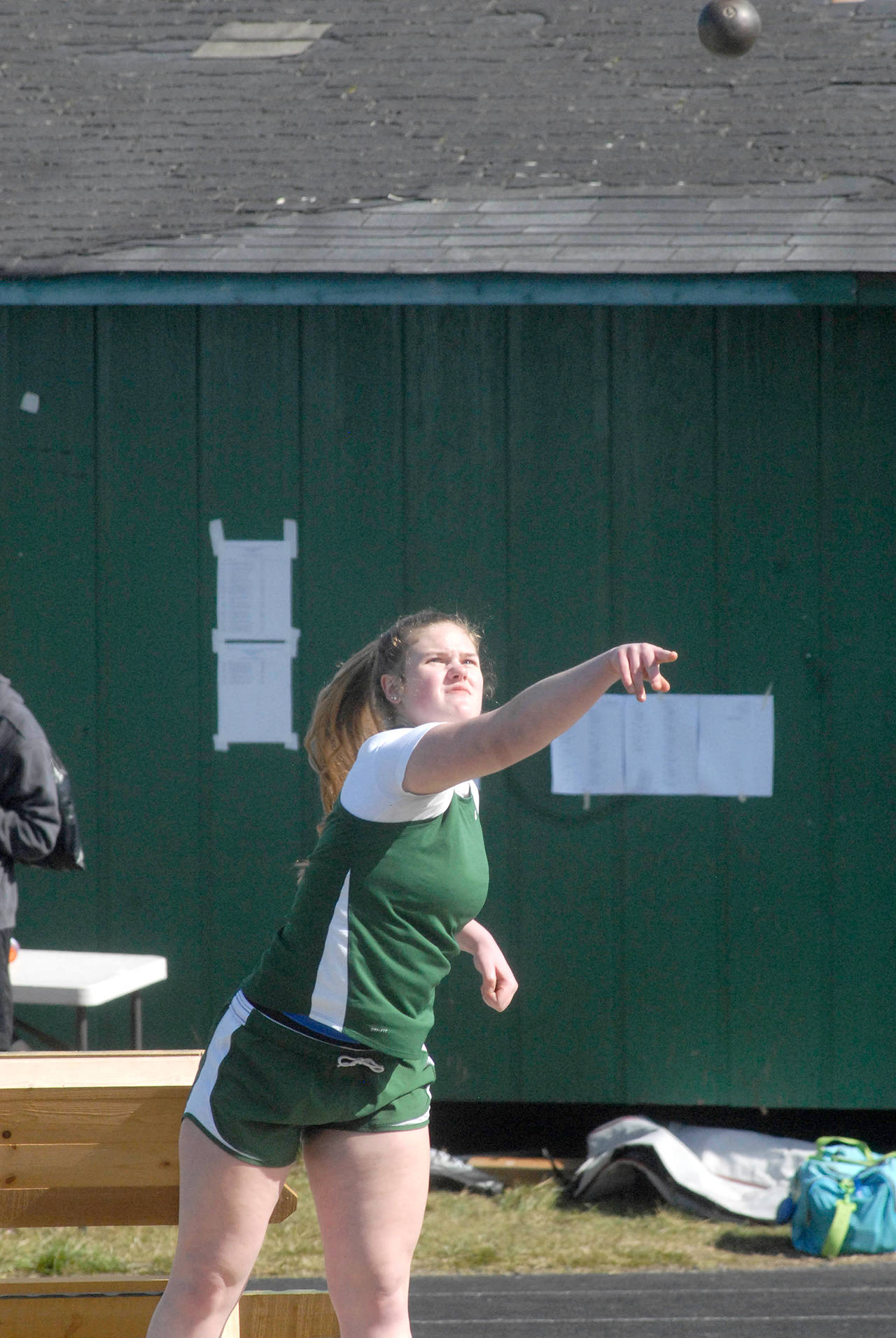 Keith Thorpe/Peninsula Daily News Port Angeles’ Myra Walker will compete in the shot put at the Class 2A State Track and Field Championships this weekend. She’ll also perform in the Port Angeles High School play tonight through Sunday.