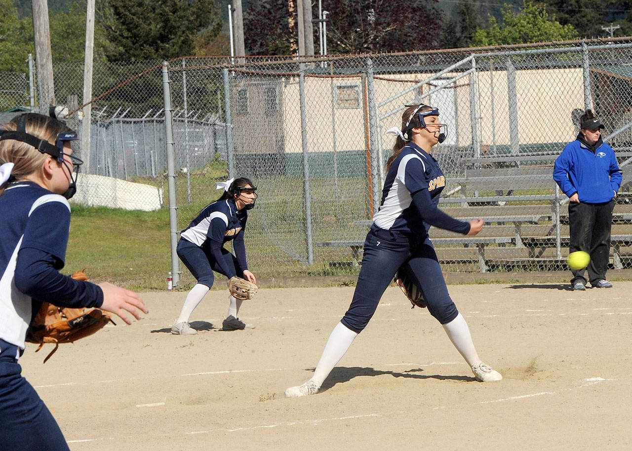 Lonnie Archibald/for Peninsula Daily News Forks pitcher Britney Dean delivers during a game earlier this season.