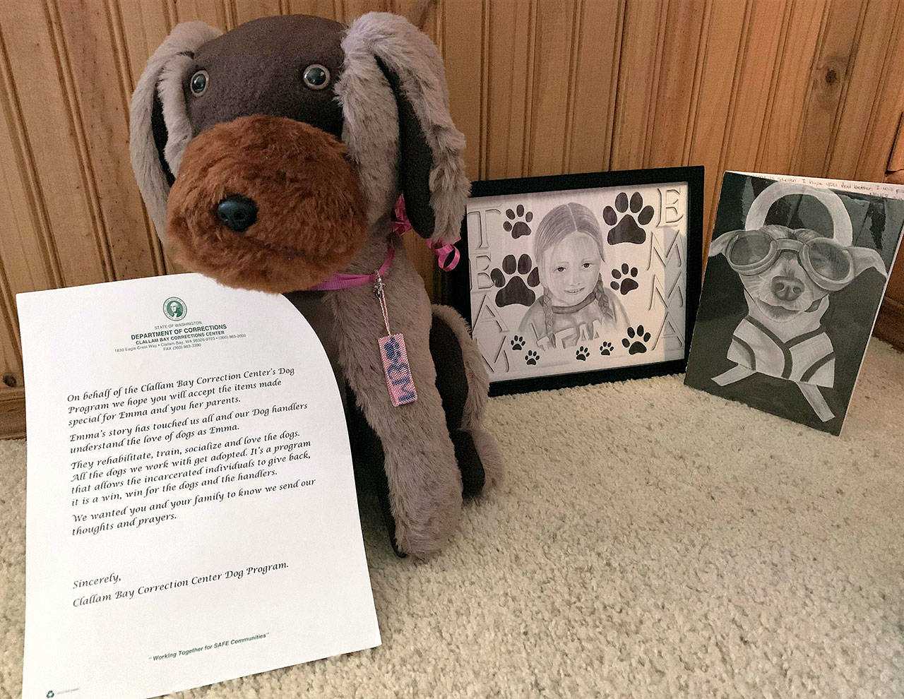 Prisoners at the Clallam Bay Corrections Center sent this care package to Emma Mertens, a 7-year-old Wisconsin girl who is battling a rare form of cancer. (Department of Corrections)